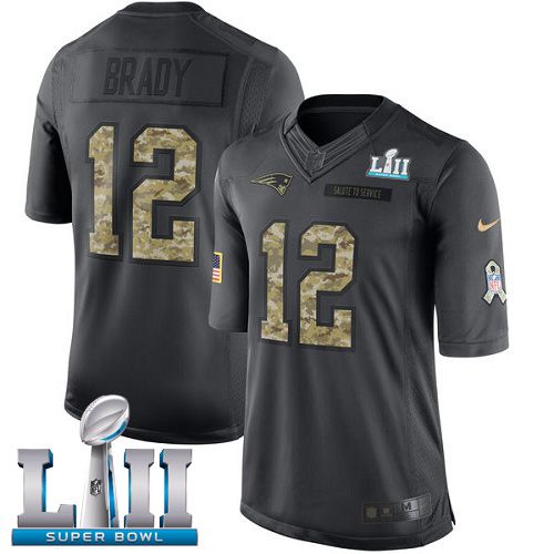 Youth New England Patriots #12 Brady Anthracite Salute To Service Limited 2018 Super Bowl NFL Jerseys